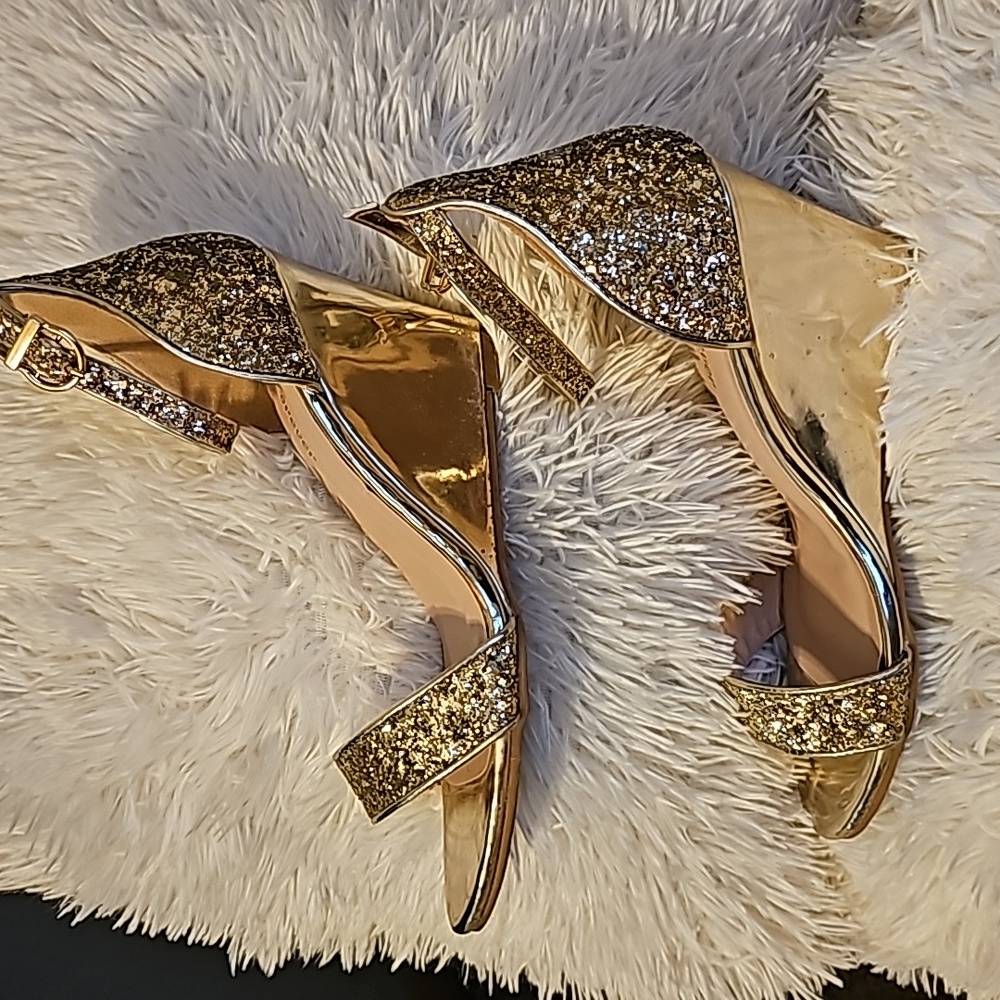 Women's Open Toe Strappy Ankle Glitter Wedges (Gold)